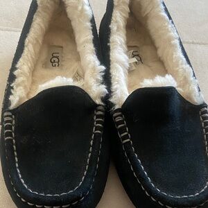 UGG Black Suede Moccasins with Cream Fur